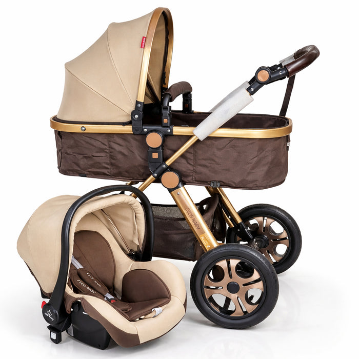 Kit 3 em 1 Carrinho Luxo + Bebê Conforto Selo Inmetro Com Moisés Travel System Passeio Reversível